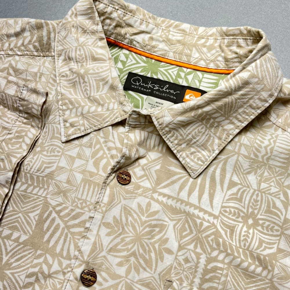 Quiksilver Waterman Collection Men Tan Tribal Print Button Down Shirt AQMWT00130